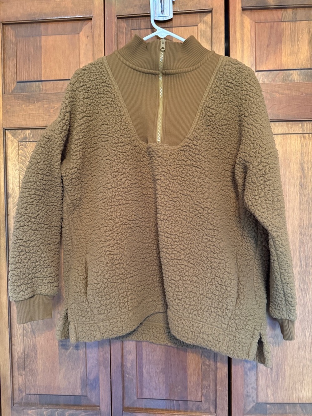 aerie Brown Teddy Sherpa Quarter-Zip Pullover Sweater